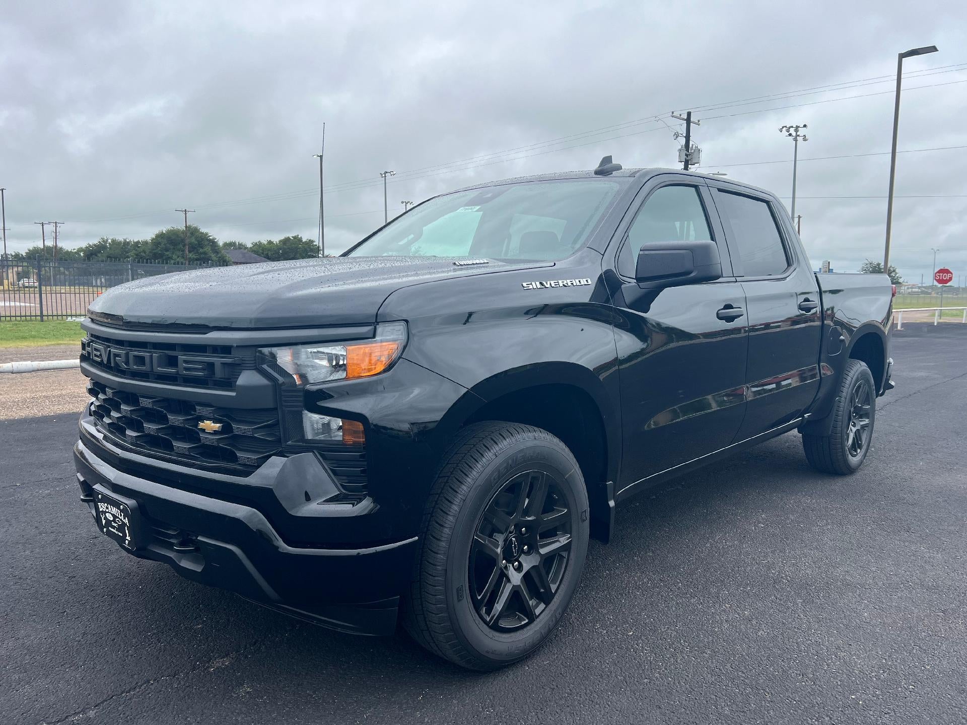 2026 Chevrolet Silverado 1500 Custom in Black — front three-quarter view